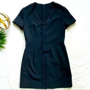 Balenciaga V-Neck Ruffle Detail Crepe Dress